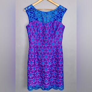 Blue Lace Over Pink LILLY PULITZER Cocktail Party Derby Dress Women's 8